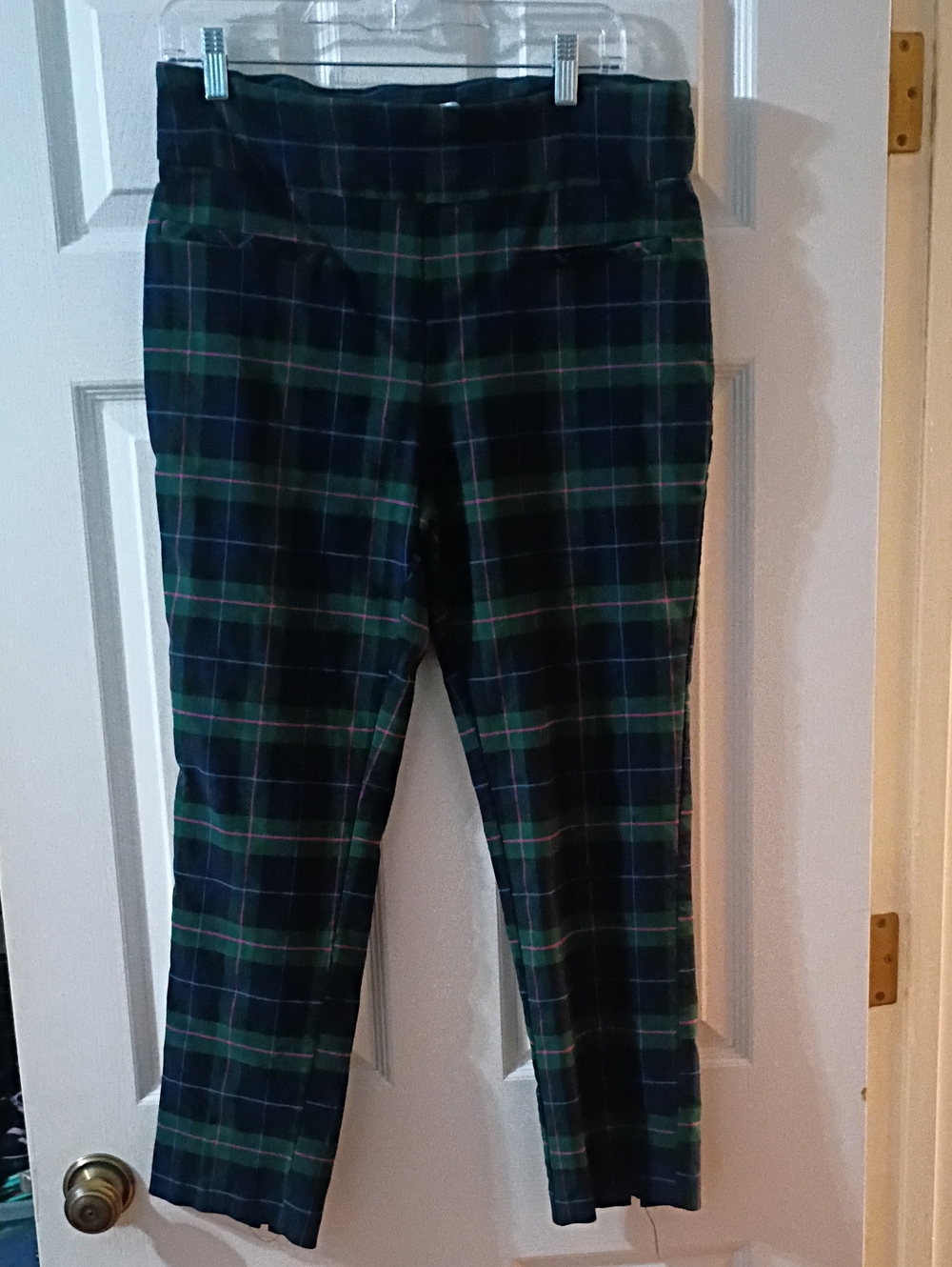crown & ivy Navy and Green Plaid Stretch Pants